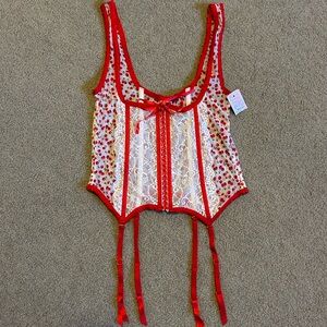 NWT Vintage Jezebel Cherry Corset Lingerie Set
